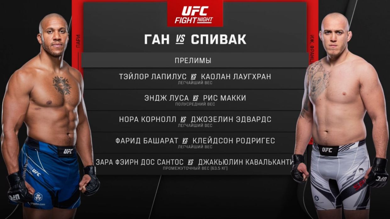 UFC Fight Night: Спивак не выстоял. Ган был неудержим в Париже!