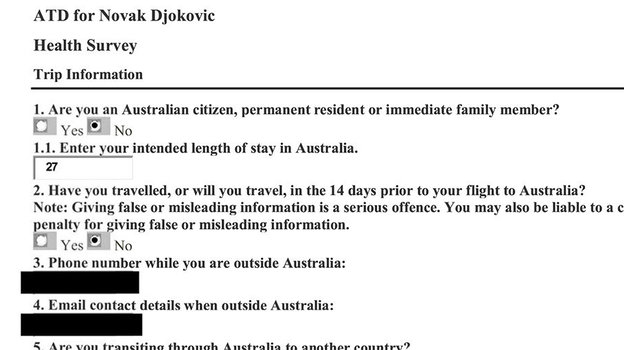 В своей визовой анкете Новак Джокович указал не все страны, в которых находился за 14 дней до приезда в Мельбурн.