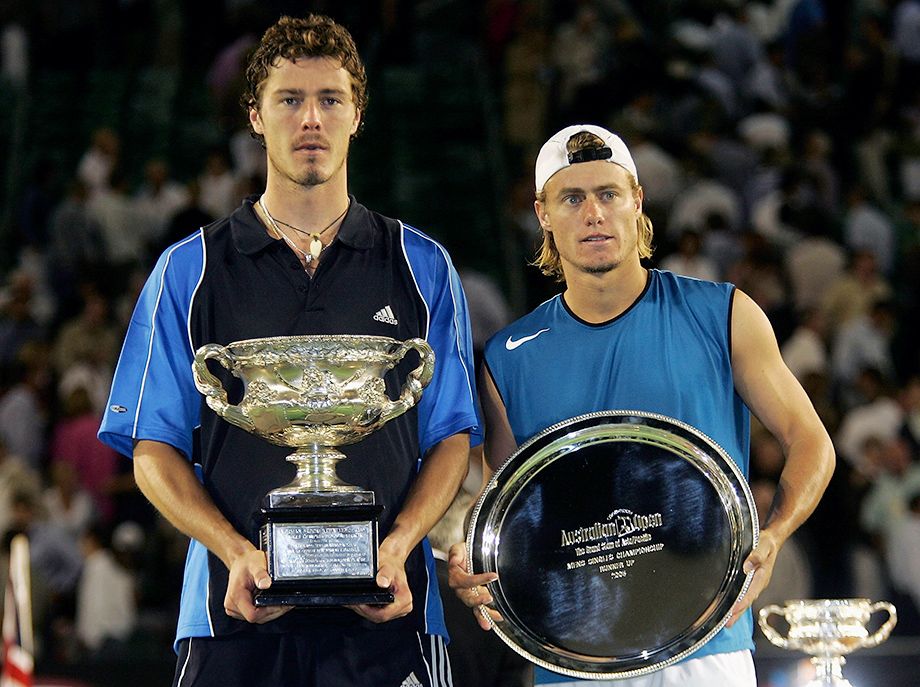 Марат Сафин и Ллейтон Хьюитт после финала Australian Open — 2005