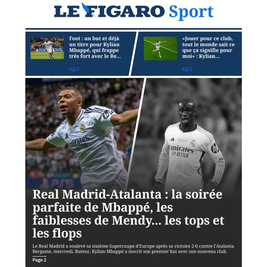 Le Figaro Sport: «Идеальный вечер Мбаппе, слабости Менди…»